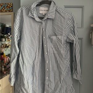 Casual Blue and White Striped Button Down Shirt